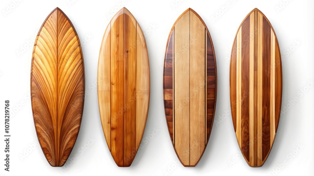 Wooden Surfboard Set Isolated on Transparent Background - Perfect for Summer Vibes, Beach Life, and Ocean Adventures, Ideal for Travel, Lifestyle, and Sports Photography