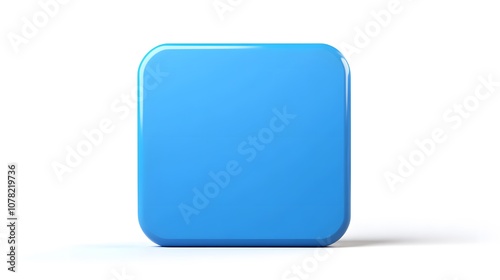 Blank Mobile application icon, button - blue square with round corners. 3d rendering, white background