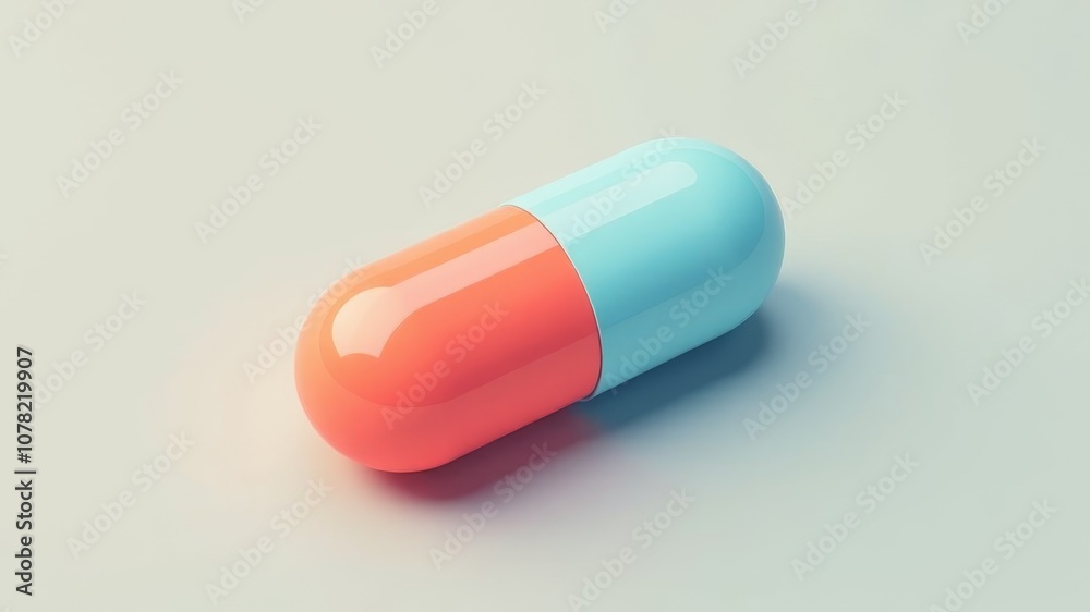 red and blue capsule tablet lies on a plain background red and blue capsule tablet lies on a plain background