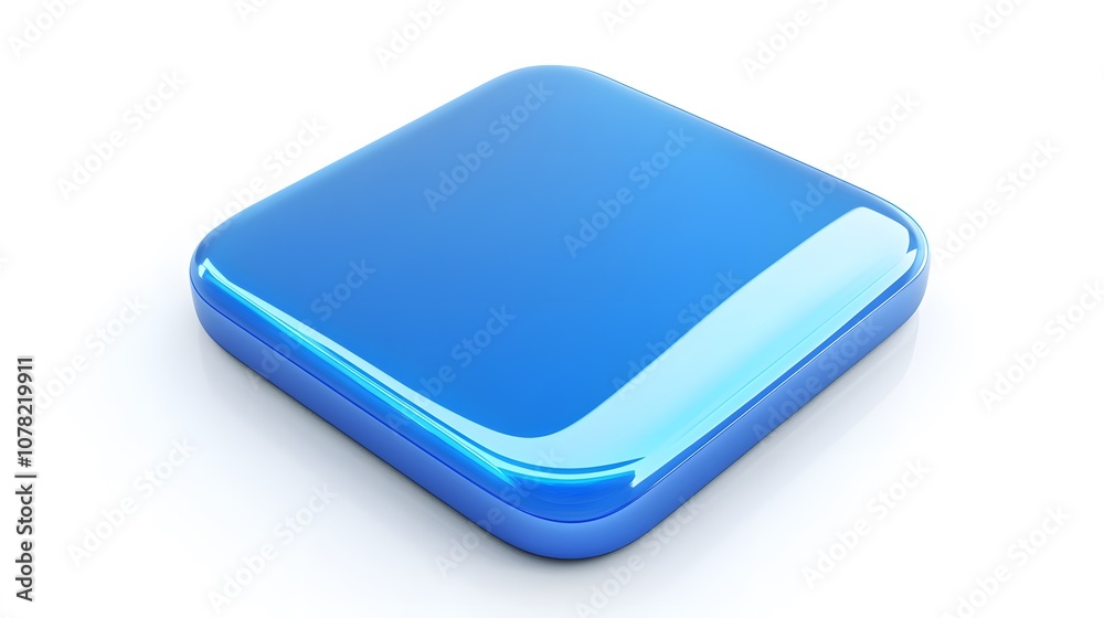 Blank Mobile application icon, button - blue square with round corners. 3d rendering, white background Blank Mobile application icon, button - blue square with round corners. 3d rendering, white background