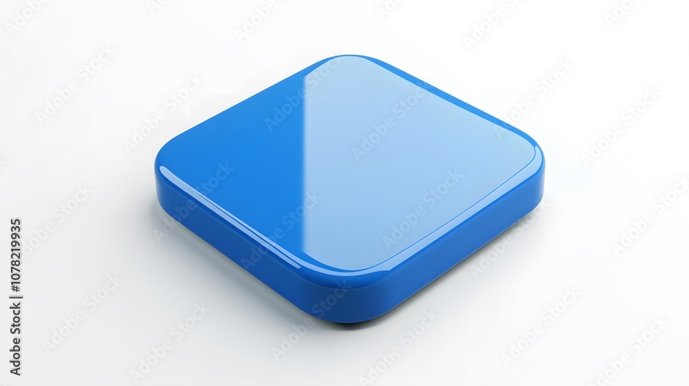 Blank Mobile application icon, button - blue square with round corners. 3d rendering, white background Blank Mobile application icon, button - blue square with round corners. 3d rendering, white background