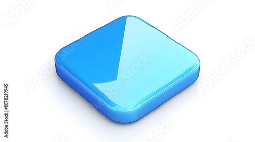 Blank Mobile application icon, button - blue square with round corners. 3d rendering, white background