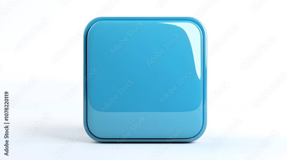 Blank Mobile application icon, button - blue square with round corners. 3d rendering, white background Blank Mobile application icon, button - blue square with round corners. 3d rendering, white background