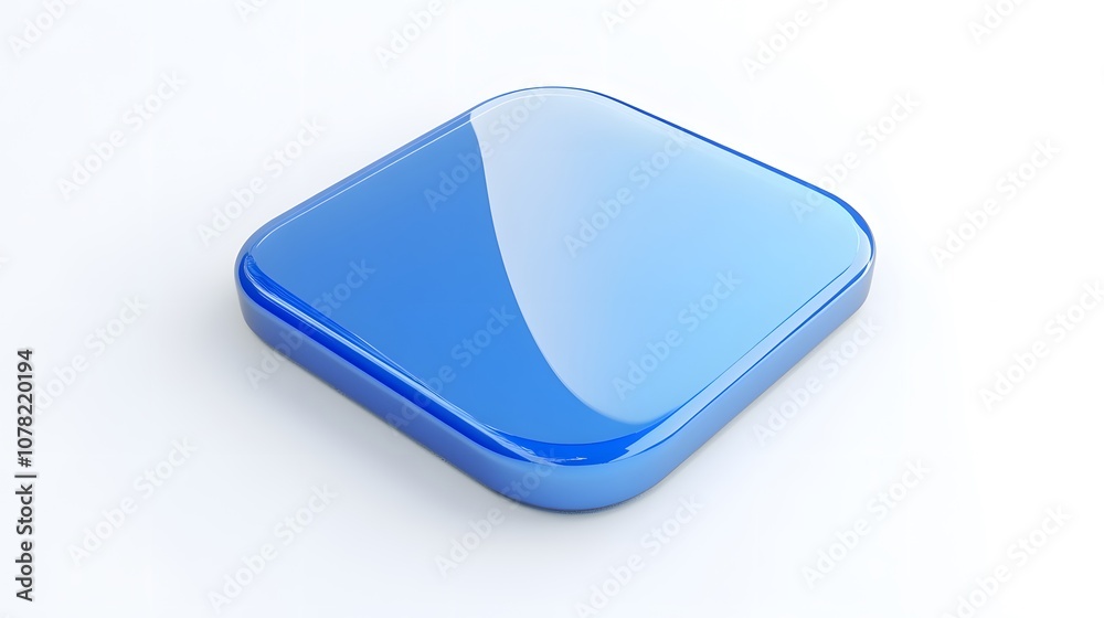 Blank Mobile application icon, button - blue square with round corners. 3d rendering, white background Blank Mobile application icon, button - blue square with round corners. 3d rendering, white background