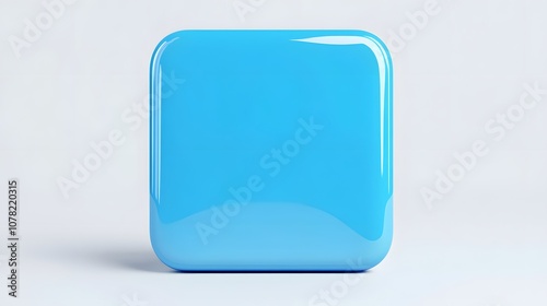 Blank Mobile application icon, button - blue square with round corners. 3d rendering, white background