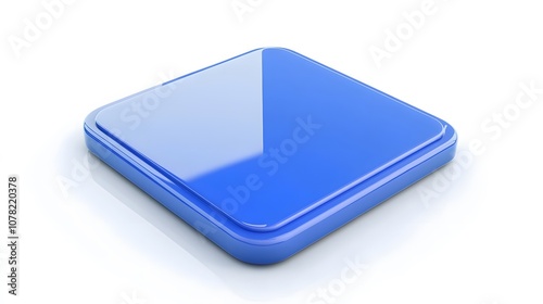 Blank Mobile application icon, button - blue square with round corners. 3d rendering, white background