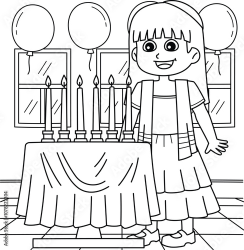 Bat Mitzvah Girl with Candles Coloring Page 