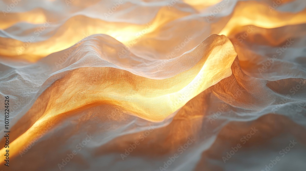 A close-up of illuminated fabric, creating a soft, wavy texture with warm light. A close-up of illuminated fabric, creating a soft, wavy texture with warm light.