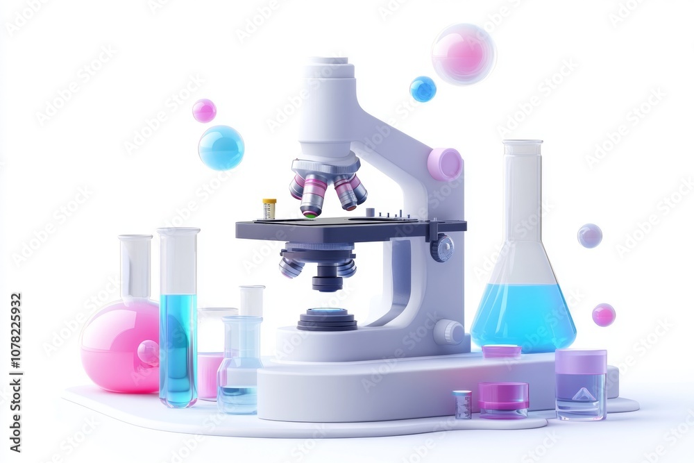 3D Microscope with Beaker and Flasks 3D Microscope with Beaker and Flasks
