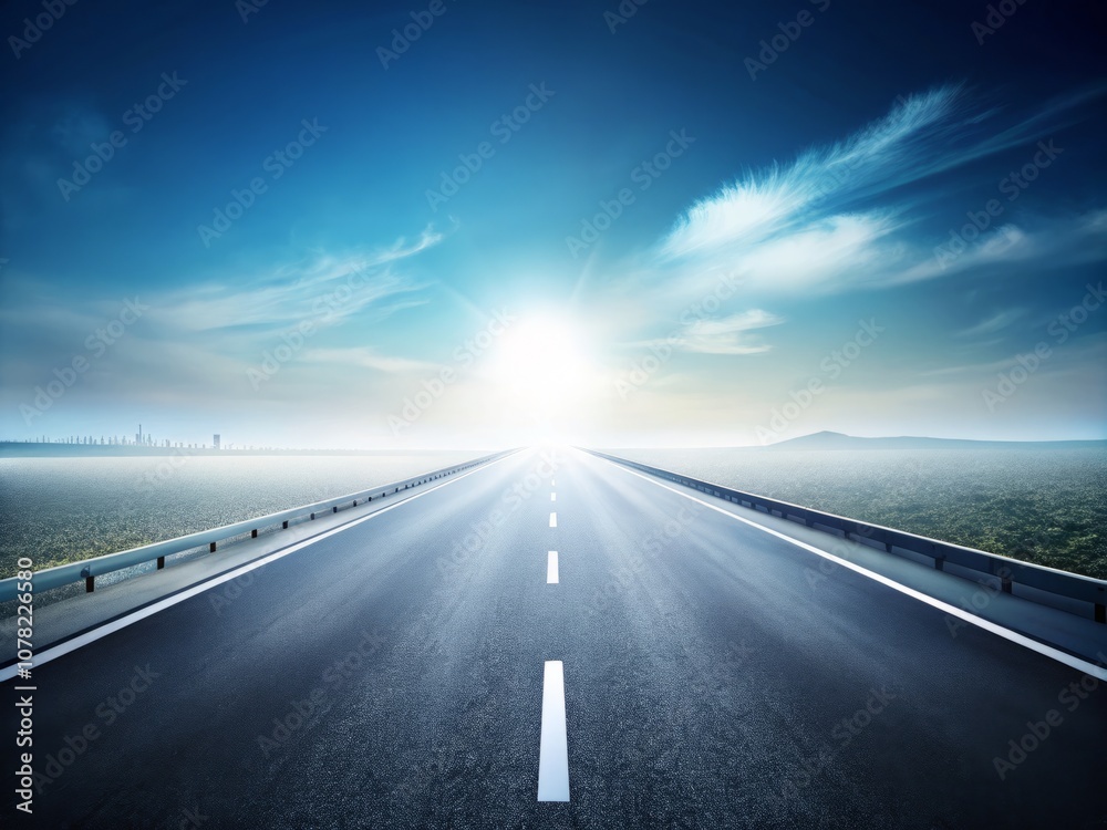 Fototapeta premium Detailed Illustration of a Desolate Highway with White Lines Against a Clean White Background, Emphasizing the Isolated Nature of the Road and Its Surroundings for Creative Projects