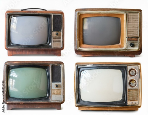 4 Televisiones retro antiguas años 70´s marrones Mock up televisor