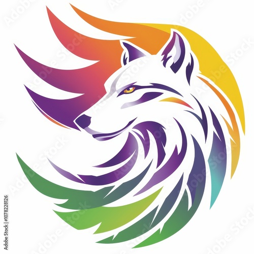 Icon logo of wolf with eagle on white background Created with Generative AI technology.