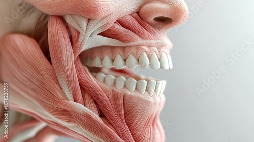 Detailed human facial muscle anatomy with a focus on smile.