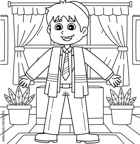 Bar Mitzvah Boy Dressing Up for Bar Coloring Page