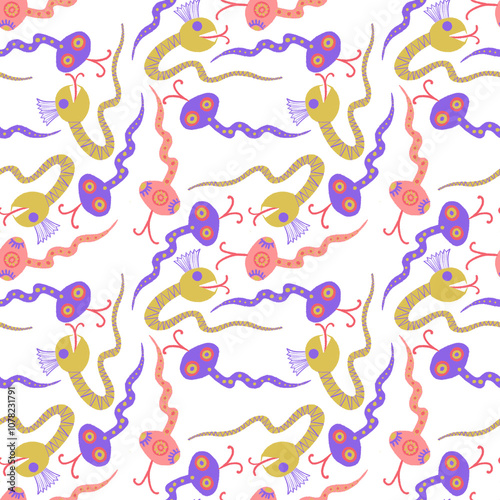 Cute kind monsters illustrations of snakes. For the design of children's clothing and textiles
