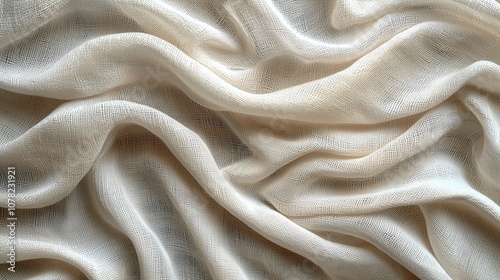 A close-up of soft, flowing fabric with gentle folds and a light color.