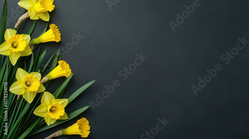 Yellow Daffodils on Black Background