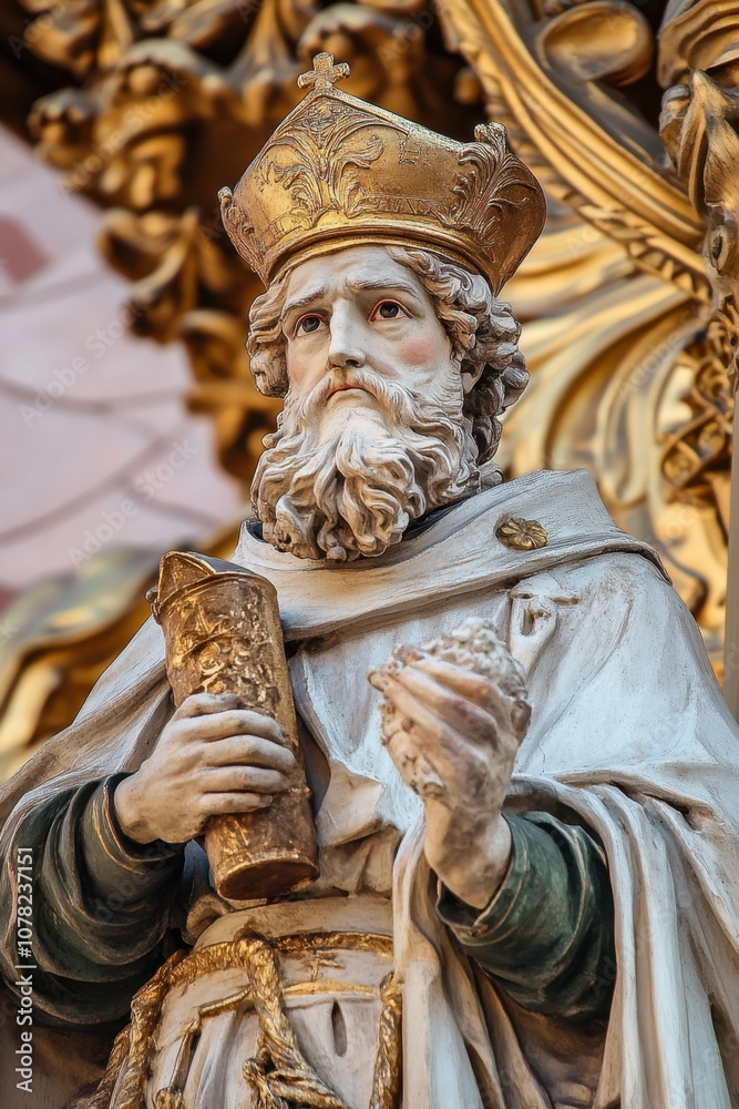 Fototapeta premium Feast of St. Ambrose Religious heritage sculpture with intricate detail in historical setting