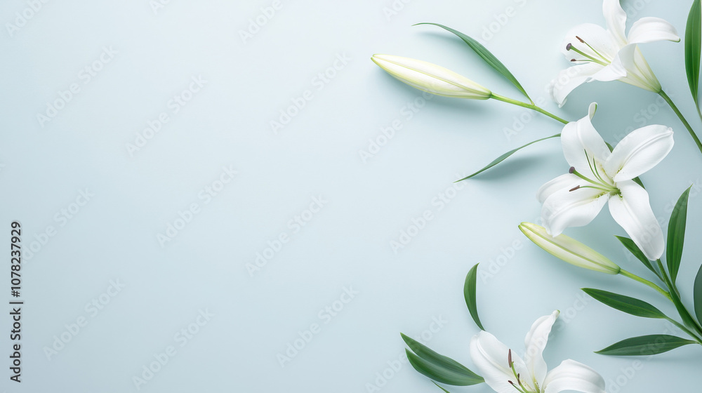 White Lilies on Blue Background White Lilies on Blue Background