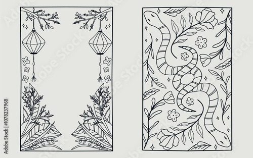 Chinese new year, year of the snake coloring page. lineart design.