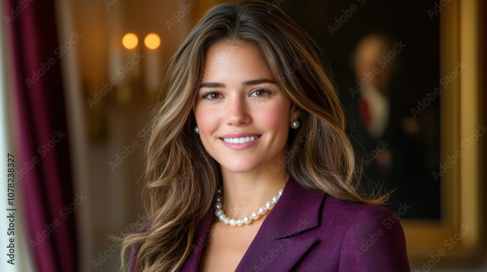 Elegant Young Woman in Professional Attire with Pearls Elegant Young Woman in Professional Attire with Pearls