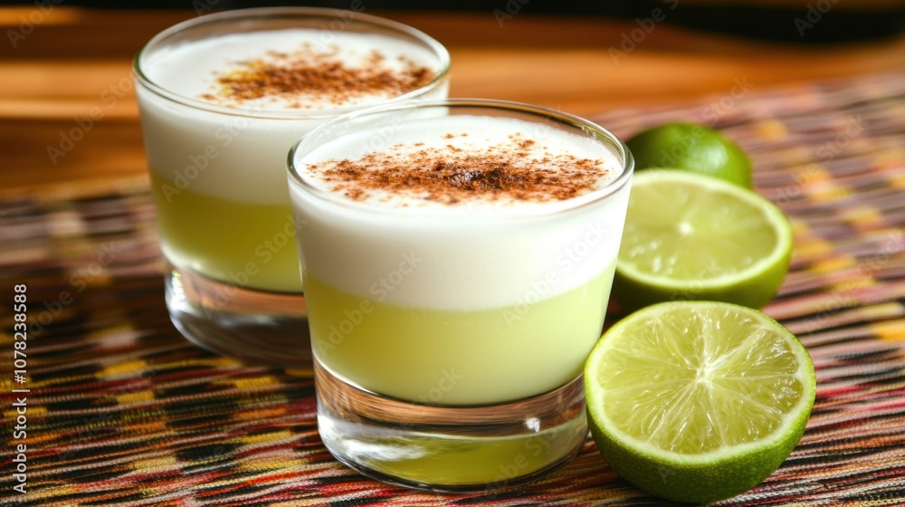 Pisco Sour Day Refreshing lime cocktails with cinnamon garnish for a vibrant summer gathering Pisco Sour Day Refreshing lime cocktails with cinnamon garnish for a vibrant summer gathering