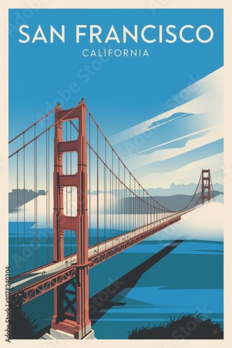 Vintage Travel Poster: Iconic Golden Gate Bridge in San Francisco, California â€“ A Stunning Retro Design Capturing the Beauty of the Bay Area
