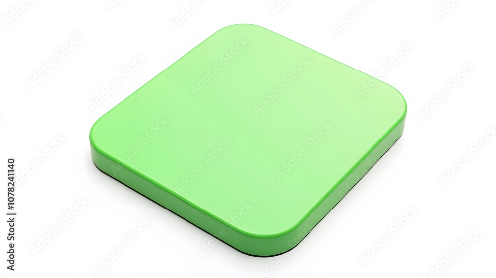 Blank Mobile application icon, button - green square with round corners. 3d rendering, white background Blank Mobile application icon, button - green square with round corners. 3d rendering, white background