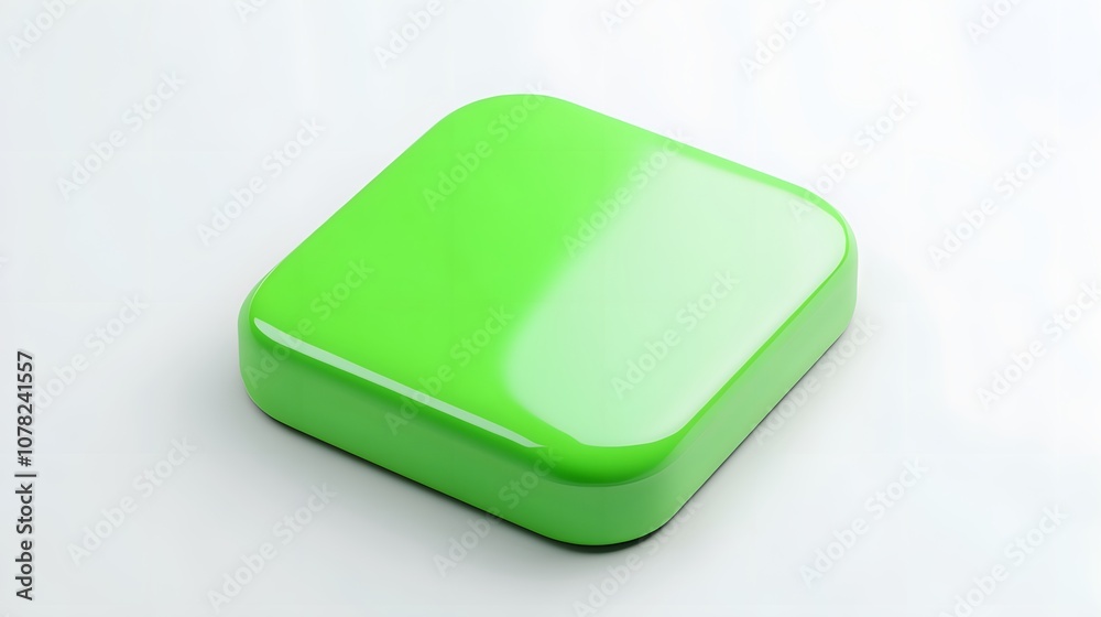 Blank Mobile application icon, button - green square with round corners. 3d rendering, white background Blank Mobile application icon, button - green square with round corners. 3d rendering, white background