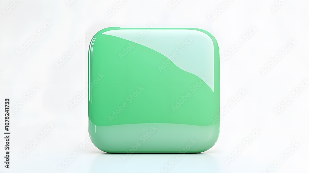 Blank Mobile application icon, button - green square with round corners. 3d rendering, white background Blank Mobile application icon, button - green square with round corners. 3d rendering, white background