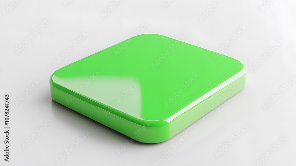 Blank Mobile application icon, button - green square with round corners. 3d rendering, white background Blank Mobile application icon, button - green square with round corners. 3d rendering, white background