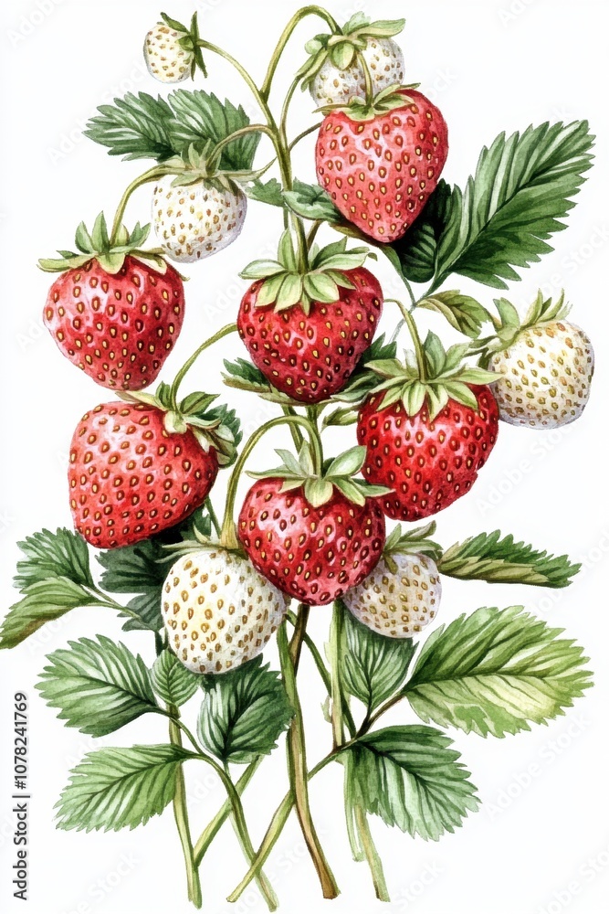 Fabulous Florida Strawberry Month Fresh strawberries on vine with green leaves for botanical decor Fabulous Florida Strawberry Month Fresh strawberries on vine with green leaves for botanical decor