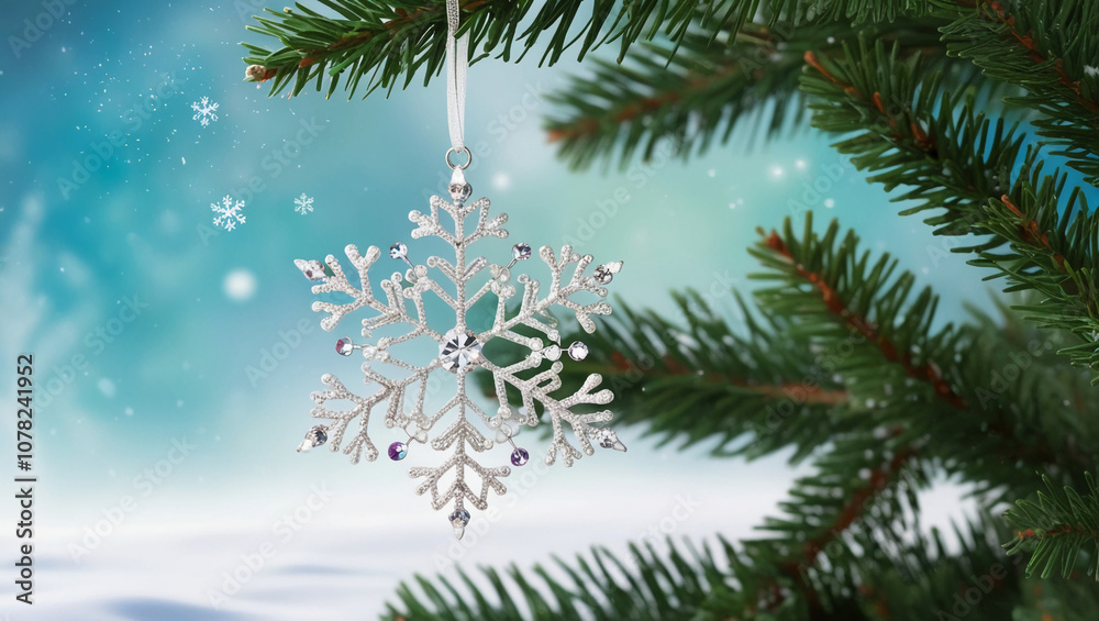 Delicate snowflake ornament decorated with silver thread Delicate snowflake ornament decorated with silver thread