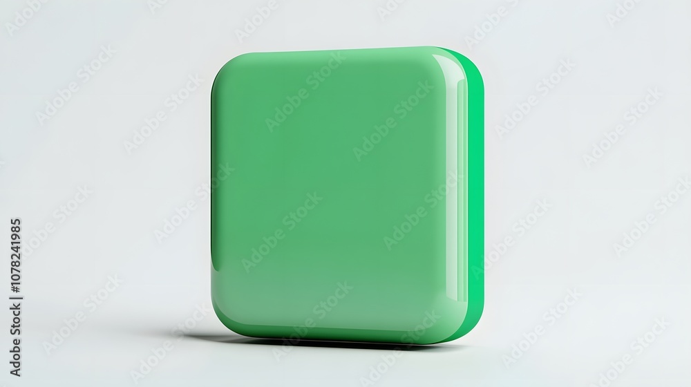 Blank Mobile application icon, button - green square with round corners. 3d rendering, white background Blank Mobile application icon, button - green square with round corners. 3d rendering, white background
