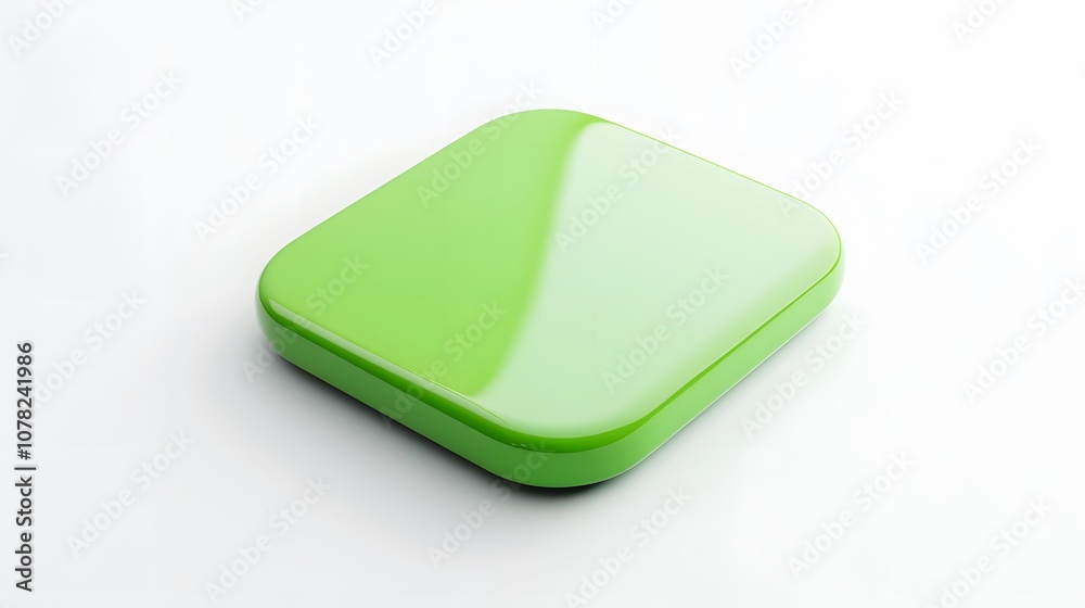 Blank Mobile application icon, button - green square with round corners. 3d rendering, white background Blank Mobile application icon, button - green square with round corners. 3d rendering, white background