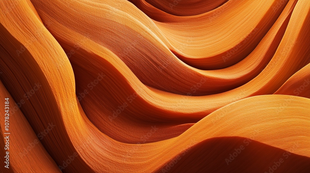 A close-up of flowing, wave-like orange textures with smooth curves and fine details, creating an abstract and organic pattern reminiscent of sandstone formations or fabric folds A close-up of flowing, wave-like orange textures with smooth curves and fine details, creating an abstract and organic pattern reminiscent of sandstone formations or fabric folds
