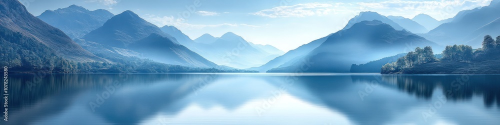 Serene mountain landscape reflecting on a calm lake. Serene mountain landscape reflecting on a calm lake.