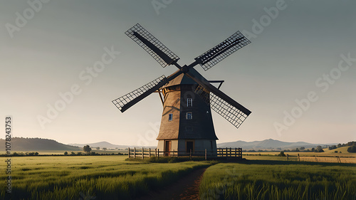 Minimalistic icon of a windmill symbolizing energy and sustainability on a white background.