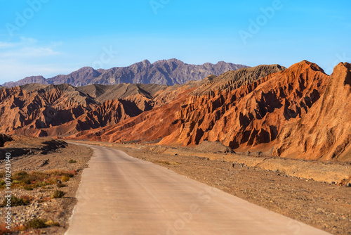 The Flaming Mountains in Turpan, western China. The silk road.