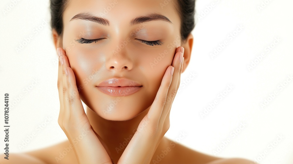 Beauty portraits of beautiful young Asian woman caring her face with cream. Skin care concept Beauty portraits of beautiful young Asian woman caring her face with cream. Skin care concept