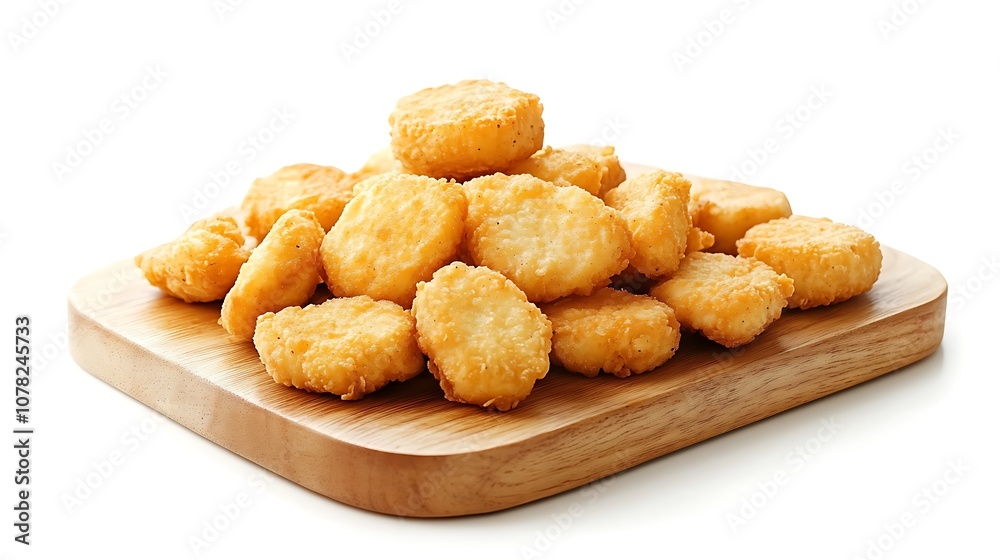 Crispy Chicken Nuggets on a Wooden Cutting Board Crispy Chicken Nuggets on a Wooden Cutting Board