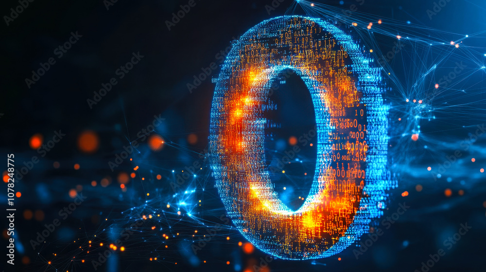Digital 3D Number Zero with Binary Code for AI Numerical Analysis and Data Processing Digital 3D Number Zero with Binary Code for AI Numerical Analysis and Data Processing