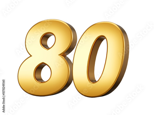 3d Shiny Gold Number 80, Eighty 3d Gold Number, 3d illustration 