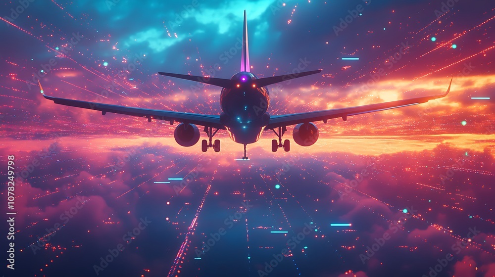 Airplane Taking Off at Sunset Airplane Taking Off at Sunset