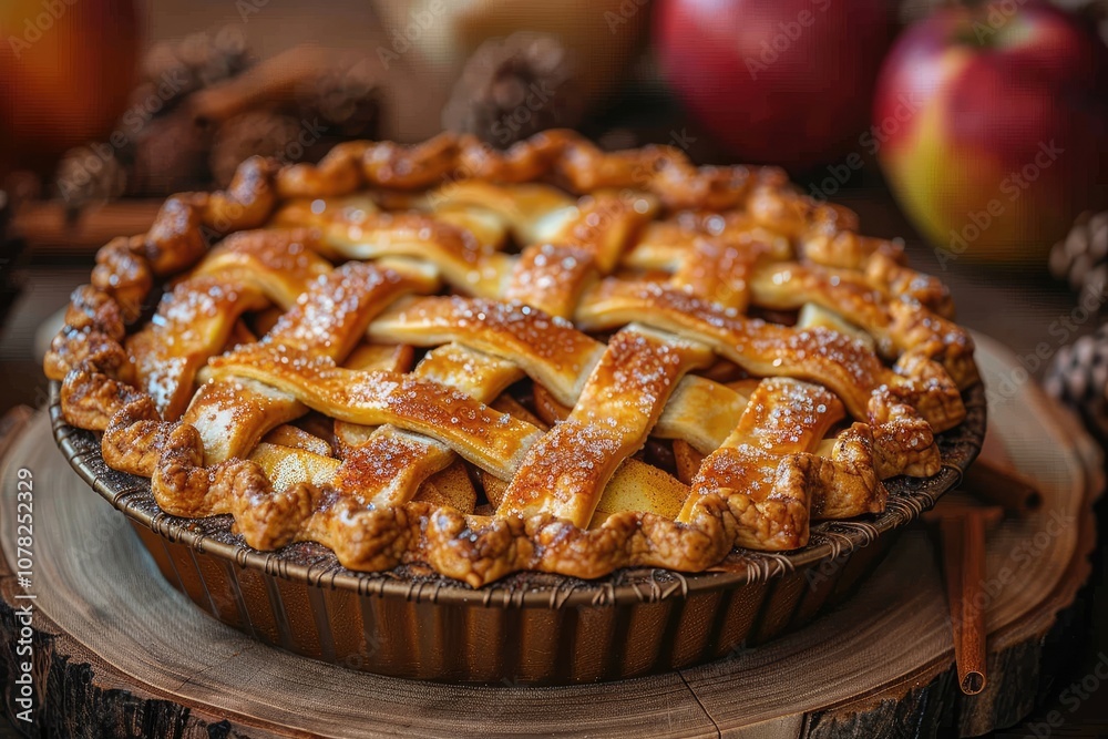 A Single Golden Brown Apple Pie with a Lattice Crust A Single Golden Brown Apple Pie with a Lattice Crust