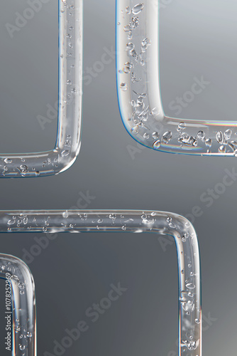 Schilderij op canvas Transparent 3D a tube with bubbles, on a gray background with a place for text