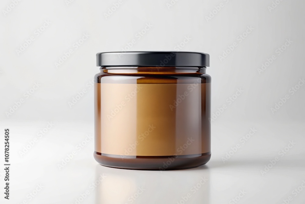 Minimalist Brown Glass Jar with Blank Label on White Background Perfect for Branding and Packaging Mockup, Ideal for Product Design, Marketing, and E-commerce Use Minimalist Brown Glass Jar with Blank Label on White Background Perfect for Branding and Packaging Mockup, Ideal for Product Design, Marketing, and E-commerce Use