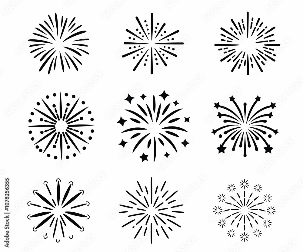 Firework Silhouette. Set Of Firework Icons.