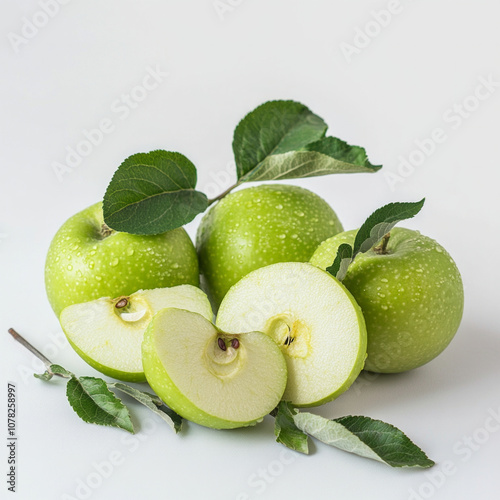 Crisp green apples isolated on clean white. AI generative. photo