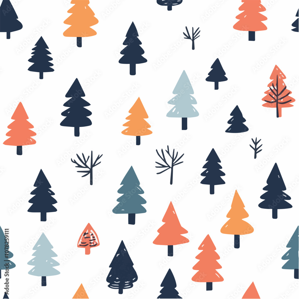 Vector seamless pattern of christmas tree minimal concept